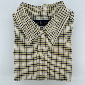 Ralph Lauren Shirt Large Yellow Blue Check Long Sleeve Button Down Flesh Pony
